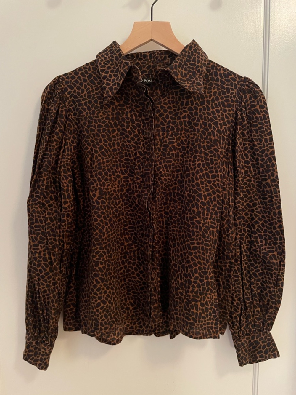 Wild Pony Cotton Long-Sleeve Blouse / Animal Print / Size M